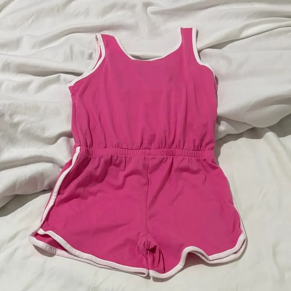 365 Kids 7 Pink Snoopy hot pink sequined Love Romper elastic waist bow detail